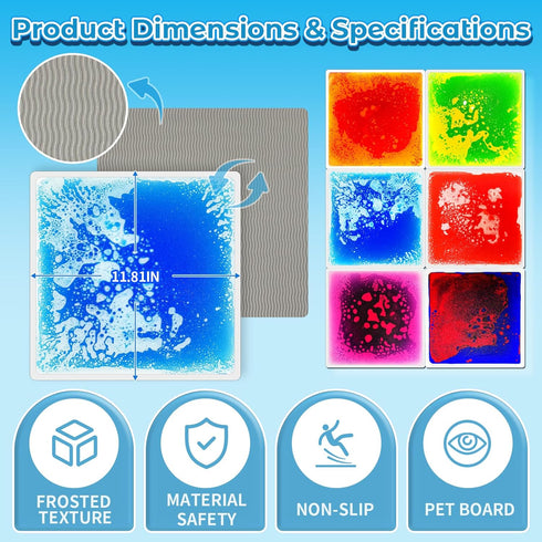 6-Piece Pack, 12" 12" Toddler Sensory Liquid Floor Mats - Liquid Play Mat x Square Sensory Puzzle Mats for Autism, Lava