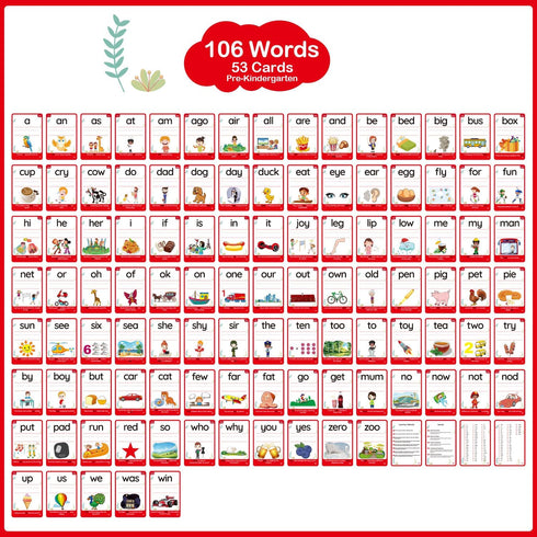 WJPC 58 116PCS 3,4,5, 3-6 Cards, High Frequency Sight Words Flash Cards for (Pre-K, Pre-Kindergarten, Kindergarten