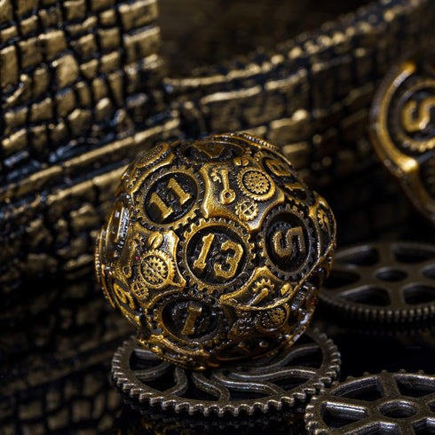 Metal Dice Set D&D, 7-Die DND Dice with Gift Bag for Dungeons and Dragons Role Playing Games (Antique Gold)