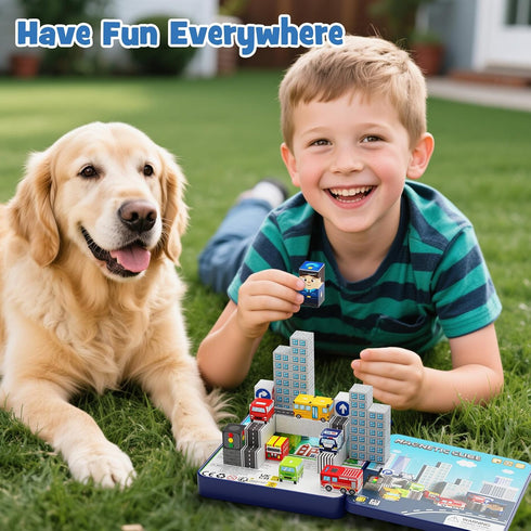 Gamcrown Set,Child-Safe 3-8 (49 City Traffic Magnetic Blocks STEM Toys with Fully Encased Magnets Non-Toxic
