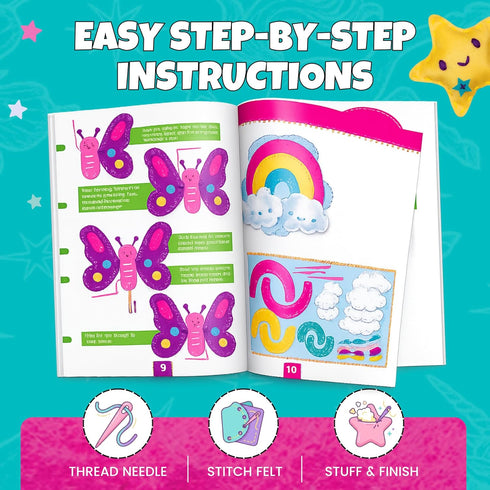 CRAFTSBEE 7+ 5 Cozy Magical Unicorn Sewing Kit for Girls - Create Adorable Felt Animals & a Pillow - Fun, Easy