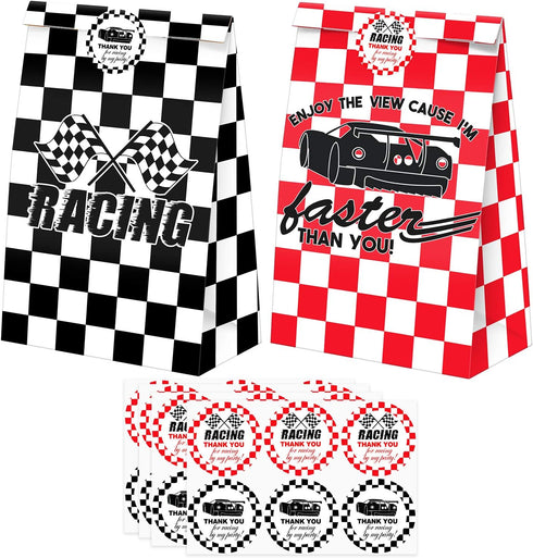 24 Pack Race Car Party Candy Favor Bags with Stickers, Race Car Themed Birthday Party Supplies