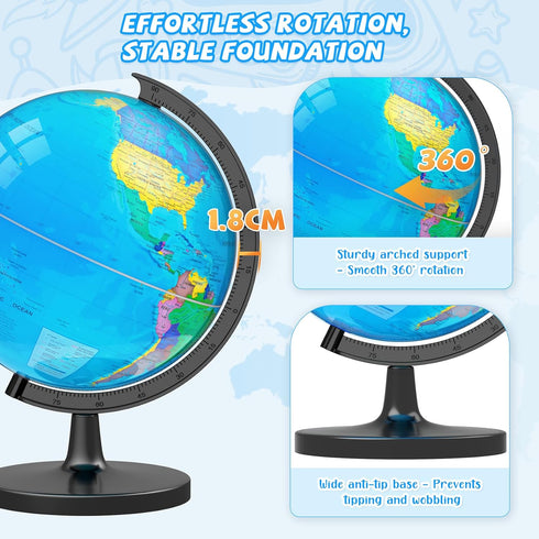 Voxelure 13" Globe for Children & Adults, Interactive World Globe for Kids with Stable Heavy Metal Base, HD Waterproof
