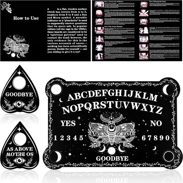 Pendulum Dowsing Divination Board Set, Black Wooden Talking Board with Planchette for Teens Adults Games Supplies
