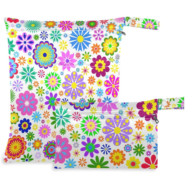 visesunny Colored Little Flower 2Pcs Wet Bag with Zippered Pockets Washable Reusable Roomy