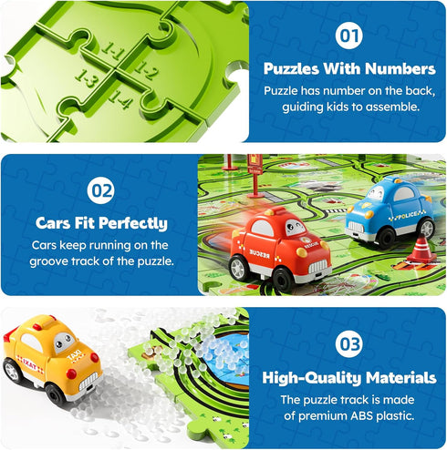 Beby Buty 64PCS Set 3 4 5 3-5 4-6, 3 4 5 6 Puzzle Track Car Toys for Kids Boys, Toddler Toys Gifts for Year Old, Floor