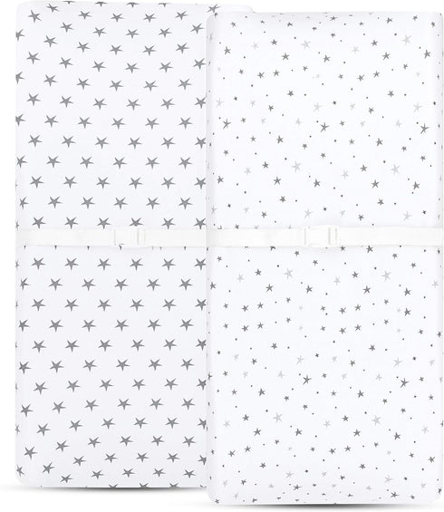 Ely’s & Co. Waterproof Changing Pad Cover | Cradle Sheet 2-Pack Set for Baby Boy - Grey Stars