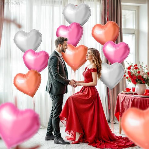 KatchOn Pack of 12 Rose Gold, White Pink Heart Balloons - 18 Inch Heart Shaped Balloons for Love Decorations