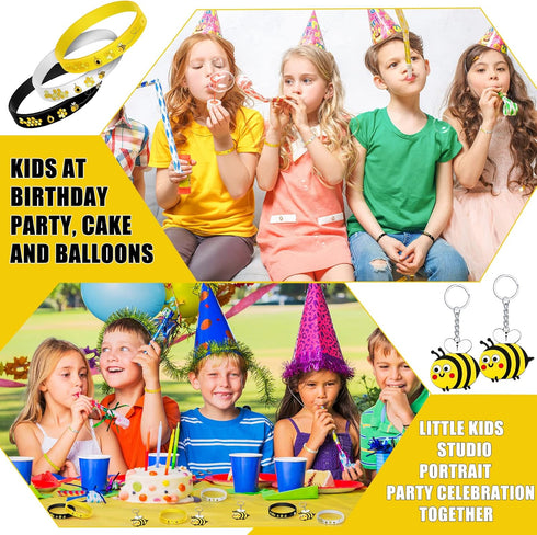 48 Pieces Cute Bee Keychain and Bee Rubber Bracelets, Silicone Wristband Party Favors for Birthday Supplies