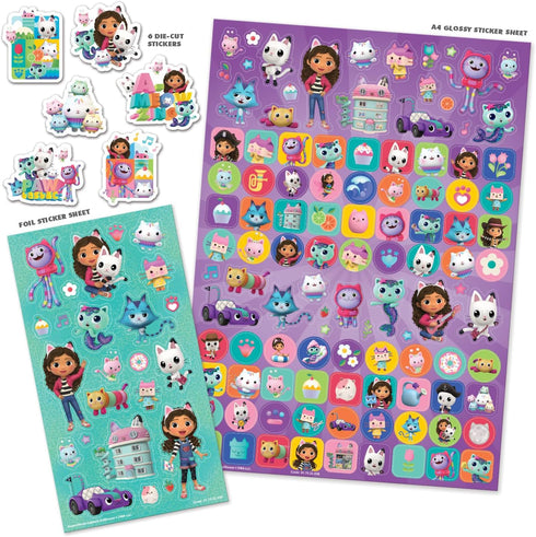 01.70.22.036 Gabby's Dollhouse Mega Pack | Three Types of Stickers (Around 150 Total) | Reusable on Non-Porous Surfaces, 35cm x 23cm by Paper Projects