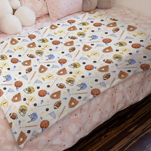 Baby Sports Blankets for Boys, Soft Flannel American Football Baseball Basketball, 30x40, Nursery Crib Bedding