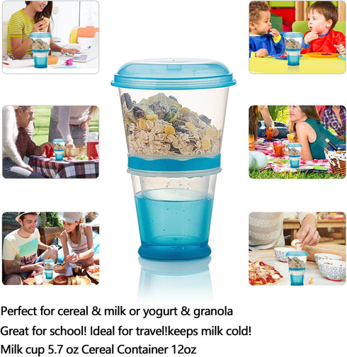 INOGIH Portable Cereal On the Go Cups with Spoon (Blue) - Breakfast Drink-Cup Cereal To-Go Container