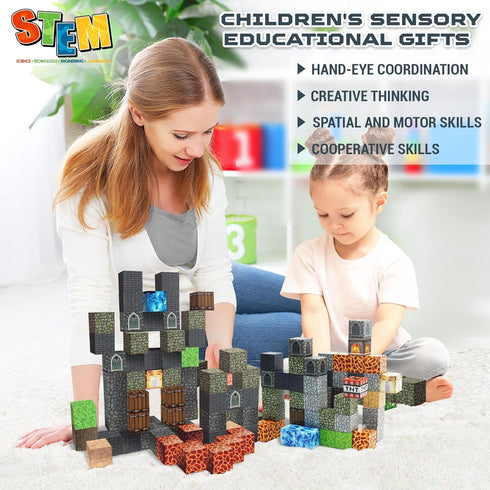 Magnetic Blocks - 60PCS Dark Castle Magnet World Set, STEM Sensory Toys for 3-10 Year Olds