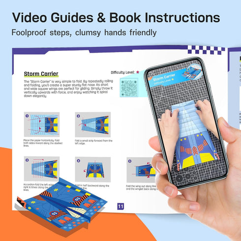 16 48 312+ 11 8.3 inches Leven DIY Paper Airplane Book, Creative Folding Paper Planes with Sheets of Colorful Origami