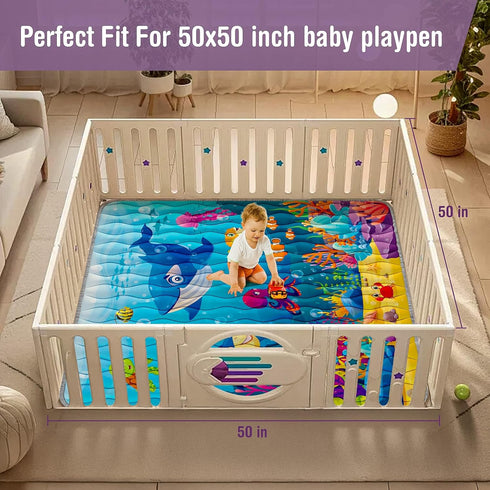 YJORIX 50x50 Baby Play Mat, Thickened Playpen Mat, Waterproof & Non-Slip, Foldable Baby Play Mat for Floor, Machine