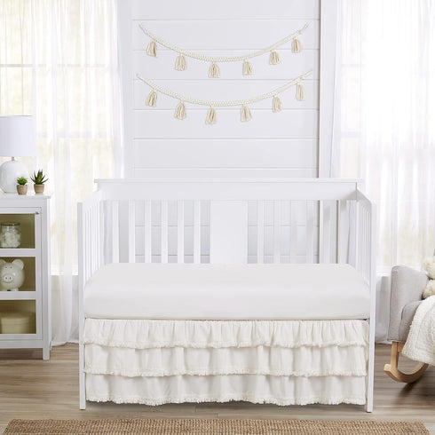 Sweet Jojo Designs Ivory Boho Bohemian Girl Baby Nursery Crib Bed Skirt Dust Ruffle - Neutral Solid Color Beige Cream