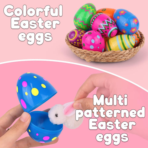 NAWITDA 36 Pack 3 Inch Large Plastic Printed Easter Eggs, Empty Fillable Eggs Bulk for Easter Egg Hunt, Easter Basket