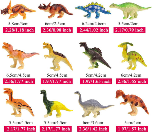 HAPTIME Plastic Assorted Mini Dinosaur Figures, Small Dino Toy, Pack of 12