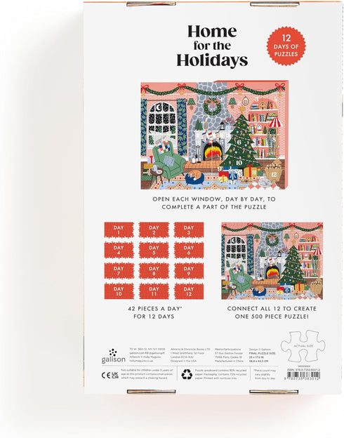 Galison Home for The Holidays Christmas Countdown – 12 Days of Puzzles with 12 Cozy Illustrations