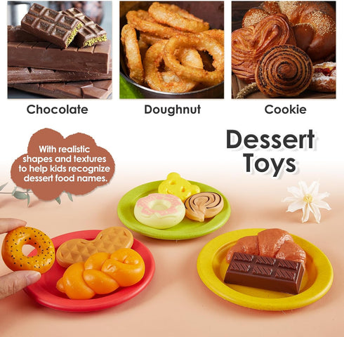 Set 3 4 5+ Buyger Play Kitchen Accessories, Play Dishes Plates and Utensils Tea Party Food Dessert Toys Gifts for Ages