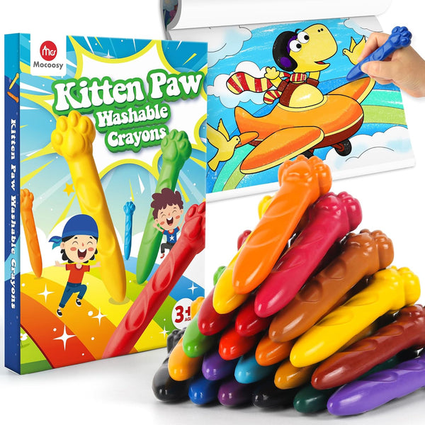 Mocoosy 18 Colors Jumbo Crayons for Toddlers 1-3, Mess-Free Washable Crayon with
