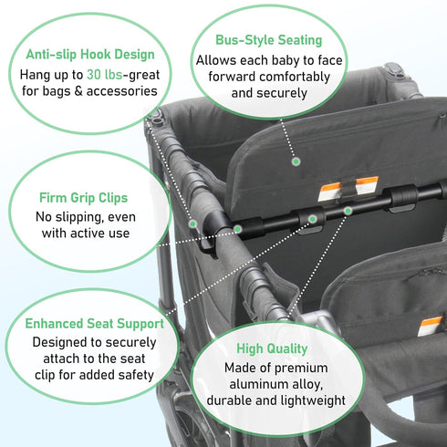 W2 (2-Seater)Bus-Style Forward-Facing Support Bar for Wonderfold Wagon Accessories Elite/Veer Seating Upgrade with Seat