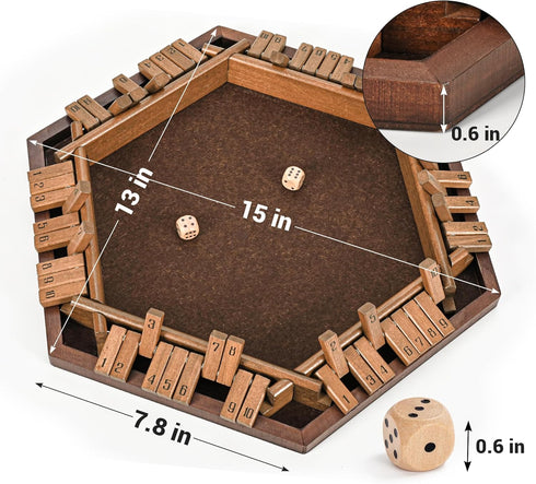 6-Way 1-6 ropoda Shut The Box Game-Upgraded Player Wooden Dice Game for Adults and Kids, Addition Training, Fun