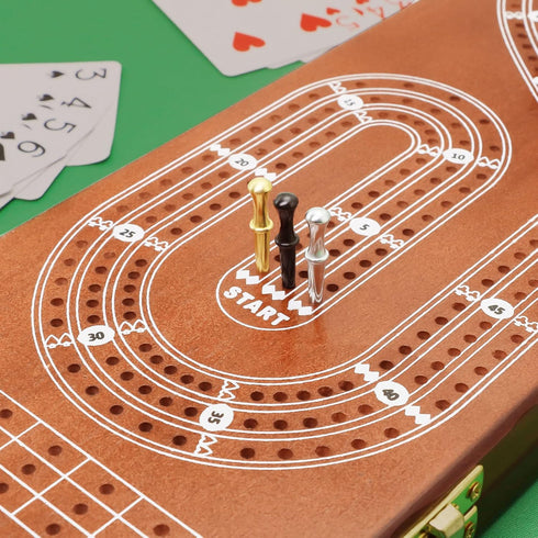 Set 3 9 2 15.5 4.9 1.2 Sets Cribbage Board Game Tracks, Plusvivo Solid Oak Wood Cribbage Boards Unique with Metal Pegs