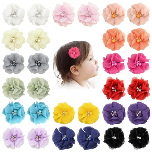 30pcs Baby Girls Alligator Hair Clips, Chiffon Flower Hair Barrettes Accessories for Kids, Toddlers, Teens (01)