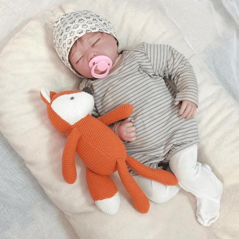 100% 7.1" FLUFFYFUN Organic Cotton Orange Fox Plush Toy, Baby Stuffed Animal for Newborn