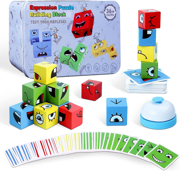 Safmord Montessori Puzzle Game for Kids - Wooden Face Changing Magic Cube Game,