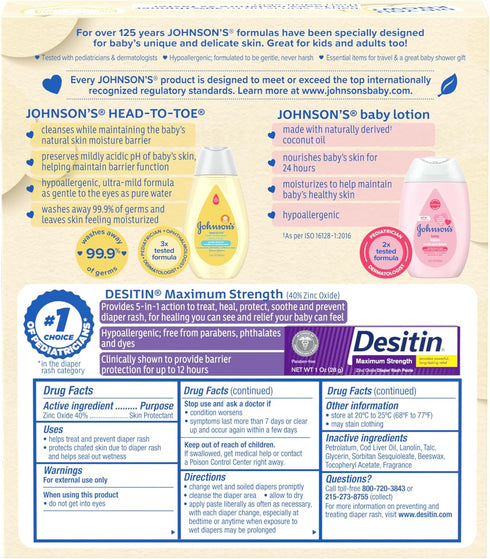 Set, Pack, 3 Johnson's Baby Care Essentials Gift Body Lotion, & Zinc Oxide Diaper Rash Paste for Baby's Delicate Skin