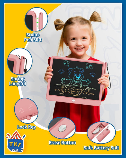 TEKFUN 12in LCD Writing Tablet for Girls, Erasable Doodle Board with Stylus, Mess Free Coloring Travel Toys for 3-7