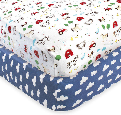 Hudson Baby Unisex Baby Cotton Fitted Crib Sheet, Boy Farm Animals, One
