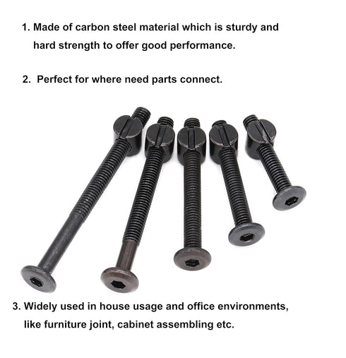 cSeao 100pcs M6 20/30/40/50/60/70/80mm Baby Bed Crib Screws Black Hex Socket Cap Barrel Screws to Build Crib Furniture