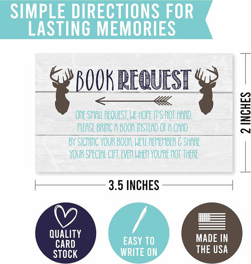 Hadley Designs 25 Books For Baby Shower, Deer Baby Shower Invitation Inserts, Book Request Alternative