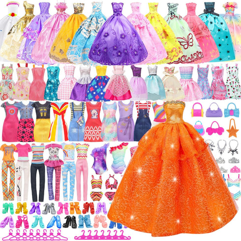 75 Pcs Doll Clothes and Accessories Gift Box Package,5 Wedding Gowns 4
