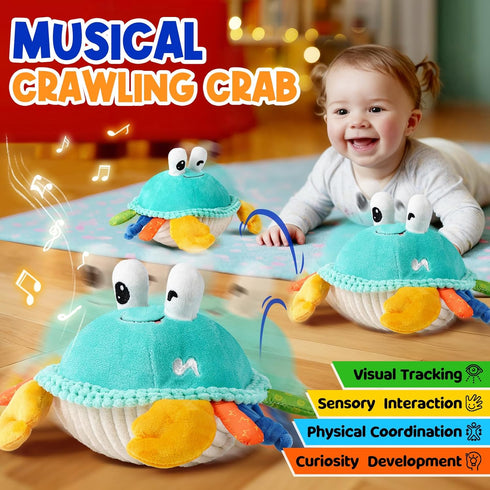 Innofans 12 18 Tummy 1-3 Baby Toys for Months - Musical Crawling Dancing Bouncing Learning Crab Plush Toy - Infant Time