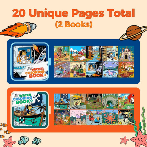 2 Pack 2 3+ Reusable Water Coloring Books for Kids EVA Magic Water Painting Books with Water Pens, Animal Themes Mess