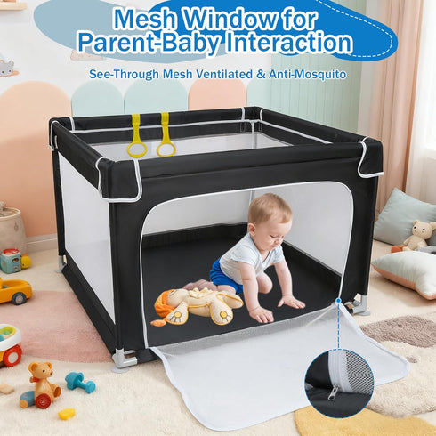 Gates,36"X36"in Baby Playpen for Babies and Toddlers,Small Baby Fence Floor Yard,Soft Breathable Mesh, Anti-Slip Base