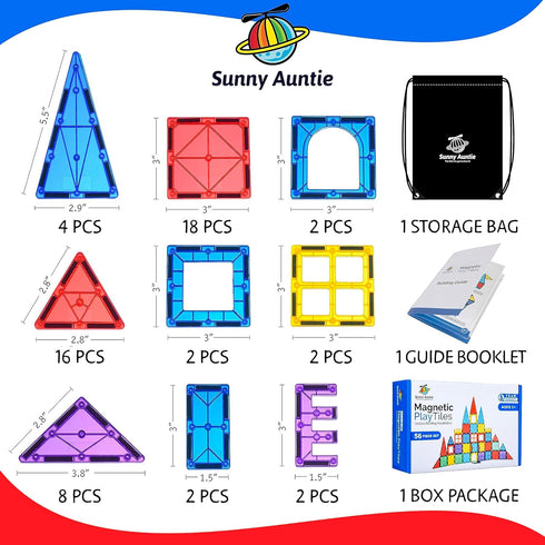 Magnetic Tiles 56 PCS - Building Set for Kids 3-8 Years Old, STEM Magnetic Blocks Toy