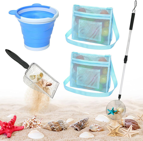 5 PCS Shelling Tools for Beach Include 2 PCS Seashell Bag, Mesh