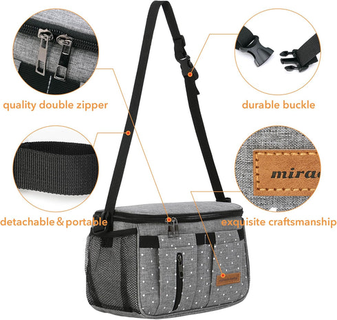 Miracle Baby Stroller Organizer Bag, Universal Storage Caddy Diaper Bag for Most Strollers - Grey Star
