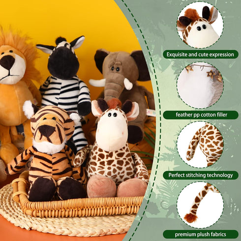 12 Pieces Safari Stuffed Animals, 11.8 Inch Jungle Animal Toys Set for Boys Girls Plush Forest Animals