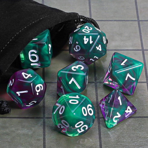 CiaraQ DND Polyhedral Dice Set - Black Dice Bag for D&D RPG Table Games