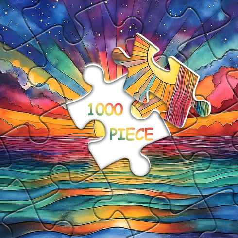 PICKFORU 1000 Sunset Impossible Puzzle for Adults Pieces, Ocean Puzzles with Colorful Rainbow Gradient, Magic Nature