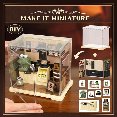 Coffee Shop Mini Model Kits with LED, Make It Miniature Cafe Store, DIY Miniature House Kit for Adults Teens