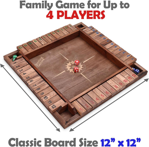 12 Inches 4 12 Sterling Games Shut The Box Game for Players, Family Dice Game with Numbers Box, Nautical Themed Large