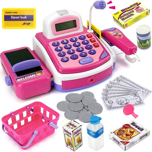 Pretend Play Pink Cash Register Toy - Learn & Play Shopping Kids