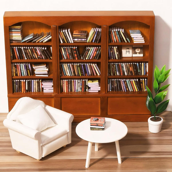 DIYDEC Mini Bookshelf with 240pcs Mini Books Sofa Desk Plant Miniature Anxiety